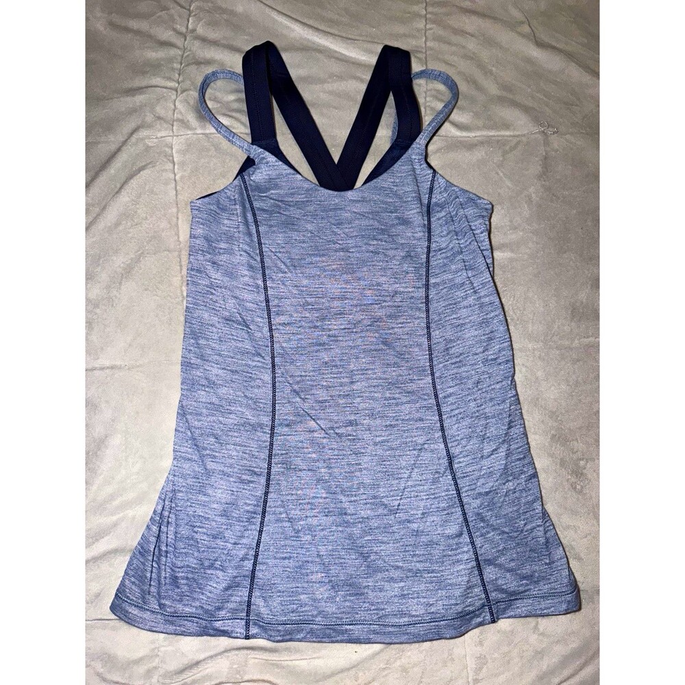 lululemon heathered blue/black racerback tank built-in bra stretch size 4